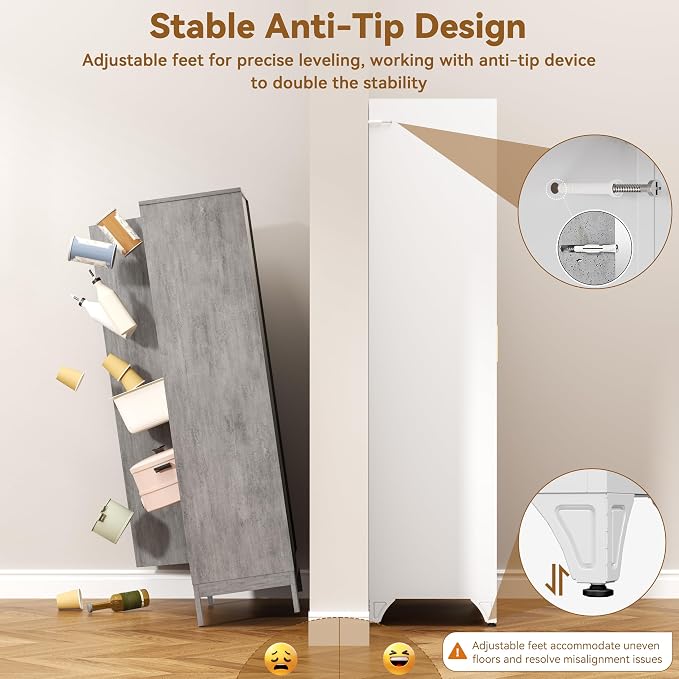 Polup 75" Pantry Cabinet, Tall Metal Storage Cabinet with Doors and Shelves | White Kitchen Cabinet, 5 Adjustable Shelving, Heavy-Duty Steel, Louvered Doors, Gold Handles, for Garage Office & Laundry