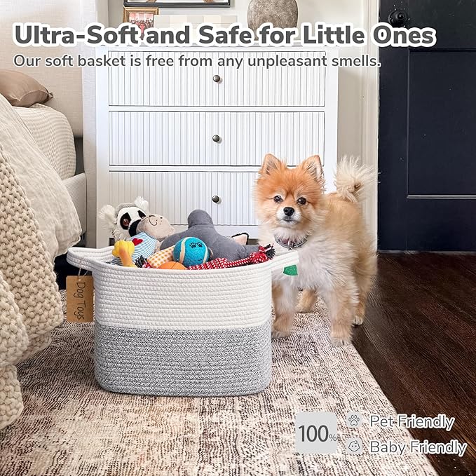 Goodpick Small Laundry Basket with Handles, Cotton Rope, Light Gray | 13 × 10 × 9 in, Soft Woven, Rectangle, Bathroom & Bedroom Organization, Clothes, Towels & Toys Storage