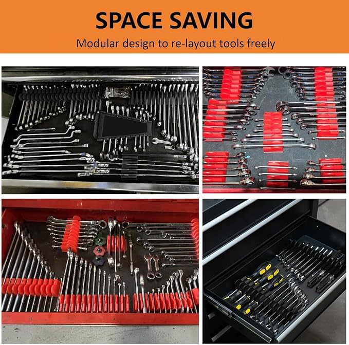 52 pcs Modular Wrench Organizers for Tool Drawers - Wrench Rack with Metric&SAE Labels, Perfect Tool Storage Holder. Gift for Father and Boyfriend (Orange)