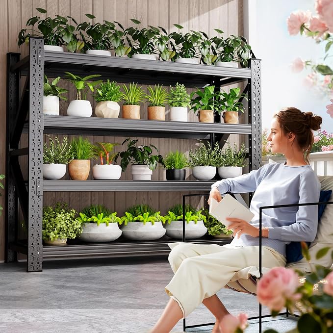 6000LBS Heavy Duty Storage Shelves, 4 Tier Adjustable Garage Shelving Unit, Heavy Duty Metal Shelving for Garage, Basement, Warehouse, Storage Room, Garage Storage Shelves, 79" W x 24" D x 74" H Black