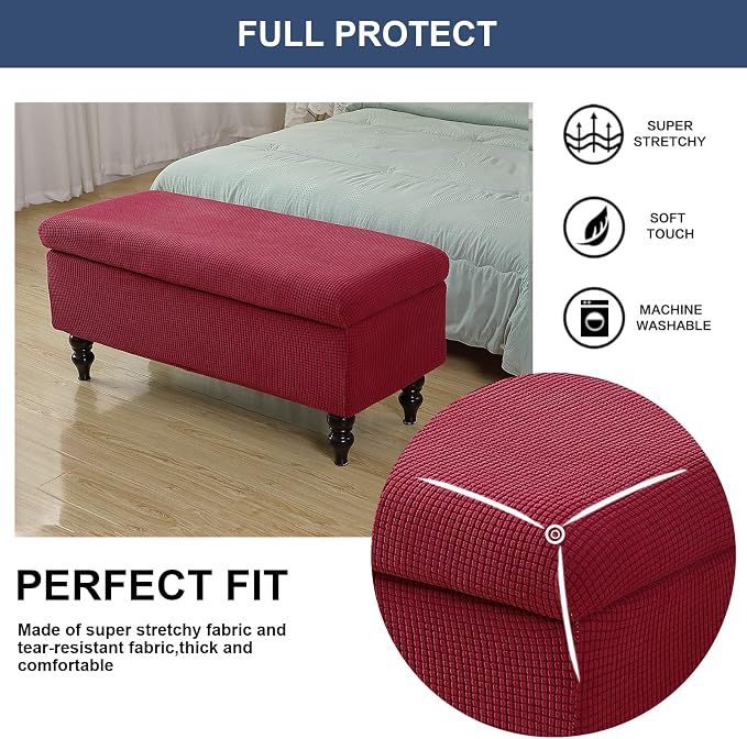 FUANGUI Ottoman Cover Slipcovers Rectangular Folding Stretch | Storage Bench Footrest Sofa Stool Covers Footstool Protector with Elastic Bottom, Removable Washable,Large