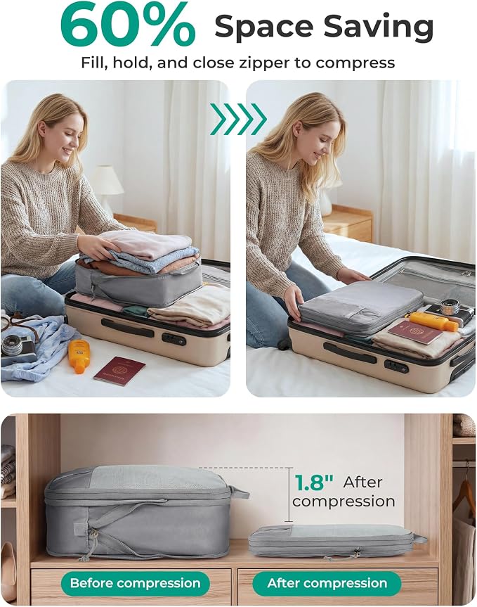 BAGSMART Compression Packing Cubes for Travel Essentials | 14 Set /6 Set /4 Set/2 Set, Lightweight, Durable
