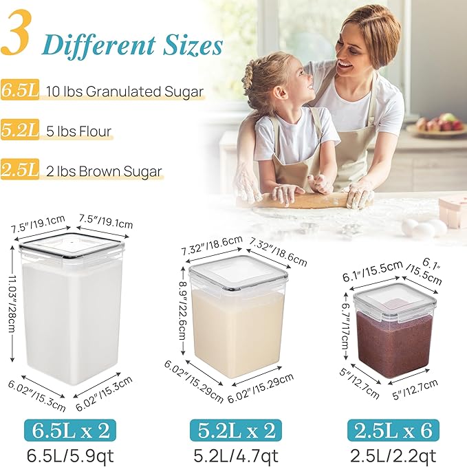 Vtopmart 10 PCS Flour and Sugar Storage Container, Include 3 Sizes | For Bulk Flour and Sugar Storage, Airtight Seal, Multiple Sizes, BPA Free, Food Grade Material, Dishwasher Safe (Not Lids)