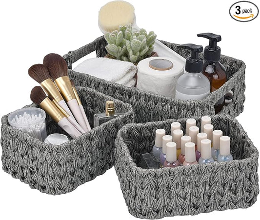 Granny Says Small Wicker Baskets For Organizing, Wicker Storage Baskets | Small Woven Storage Baskets for Shelf, Rattan Basket For Organizing, Wicker Basket Set, 3-Pack Small Waterproof Baskets