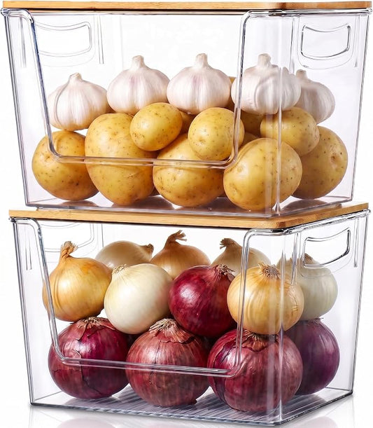 Pantry Organizers Storage, 2 Pack Large Clear Storage Bins for Onion, Potato, Garlic, Canned Food, Organizer Bins for Under Sink, Kitchen, Countertop, Bathroom
