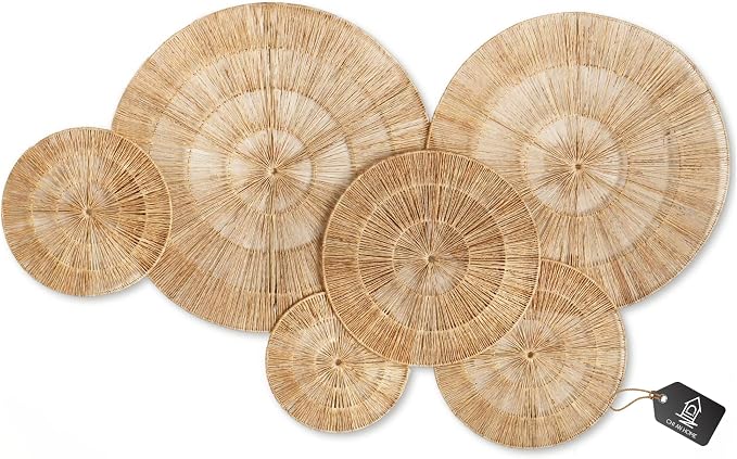 CHI AN HOME Wicker 23 Inch Jute Wall Decor Baskets, Set of 6 Extra Large Woven Jute Wall Plates, 23",21",15",13",12,10", Decorative Baskets for Wall Arts, Wall Hanging for Bedroom, Living Room, Office | 23", 21", 15", 13", 12", 10" Natural Handwoven Ju...