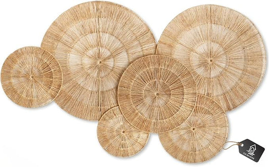 CHI AN HOME Wicker 23 Inch Jute Wall Decor Baskets, Set of 6 Extra Large Woven Jute Wall Plates, 23",21",15",13",12,10", Decorative Baskets for Wall Arts, Wall Hanging for Bedroom, Living Room, Office | 23", 21", 15", 13", 12", 10" Natural Handwoven Ju...