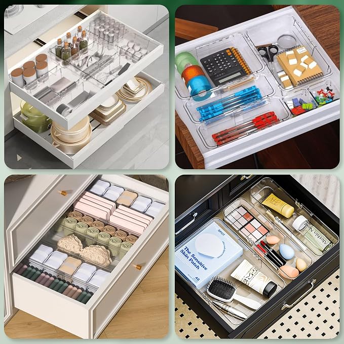 25-Piece Adjustable Clear Acrylic Organizer Set - 3-Size Drawer Storage Bins for Makeup, Kitchen, Bedroom, Desk & Craft Room | Multi-Purpose Home & Office Solution