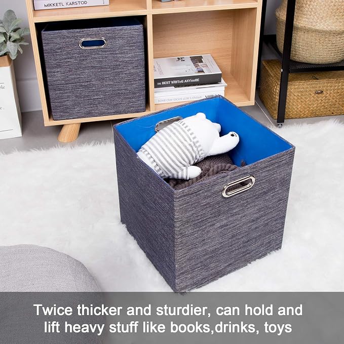 Posprica Storage Cube Basket Bins,13×13 Foldable Storage Containers for Shelf Cabinet Bookcase Boxes,Thick and Heavy Duty Fabric Drawer (4pcs, blue)