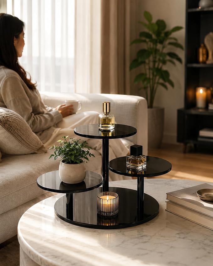 3-Tier Acrylic Display Stand for Botanical Collection Sets, Thickened Showcase Figures Display Holder for Collectibles Dessert Buffet Riser Christmas Tabletop Plant Perfume Watch, Desk Organizer