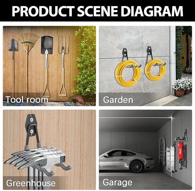 3-H Heavy Duty Garage Hooks, 20 Pack Wall Storage Organizer,Gray | Multi-Purpose Garage Hooks to Organize Garden Lawn Tools, Sports Gear, Ladders, Power Tools & Outdoor Hoses