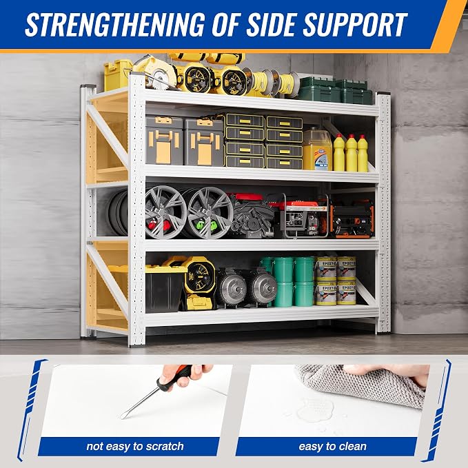 BYNSOE 48" W Storage Shelves 3000lbs Garage Metal Shelving Heavy Duty Garage Shelves Adjustable Storage Shelves for Industrial, Factory(White, 48" W X 24" D X 69" H)