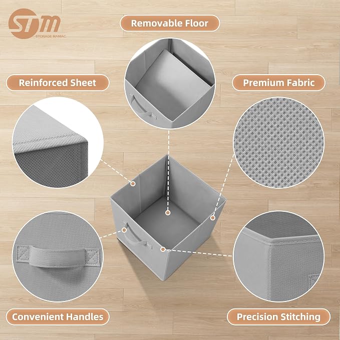 STORAGE MANIAC Storage Cubes, 11 Inch Collapsible Storage Bins with Handles, 10 Pack Fabric Foldable Bins for Organization, Durable Storage Bins for Closet, Shelves, Offices, 10-Pack Grey