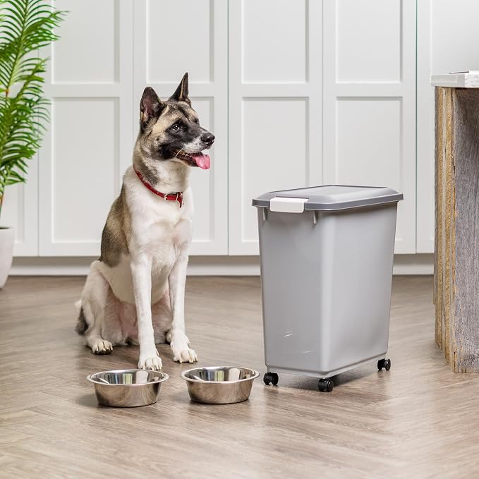 IRIS USA Dog Food Storage Container, Up to 40 lbs, Gray/Dark Gray | Made in USA, Comes with Wheels & 2-Cup Scoop, Airtight Seal, BPA-Free, Bird Seed, Cat food, Cat Litter, Treats, Pellets