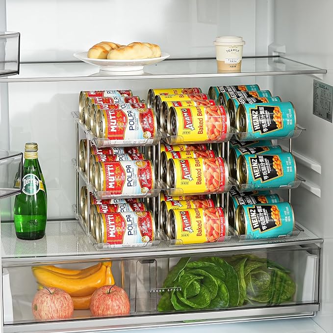 Can Organizer for Pantry, Stacking Can Storage Organizer Hold 36 Cans | Automatic Rolling Can Rack for Fridge, 3Tire 3 Columns Can Holder, Canned Goods Organizer