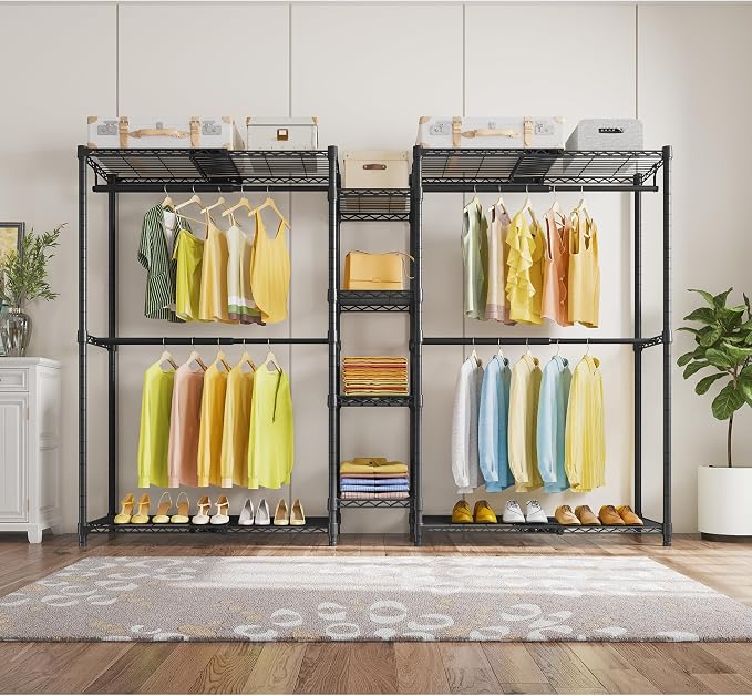 VIPEK X3 Expandable Heavy Duty Clothes Rack Closet Organizer System Black | Large Freestanding Clothing Rack with Adjustable Shelves and Hanger Rods from 5'2" to 8', Reach-in & Walk-in Closet 1210LBS