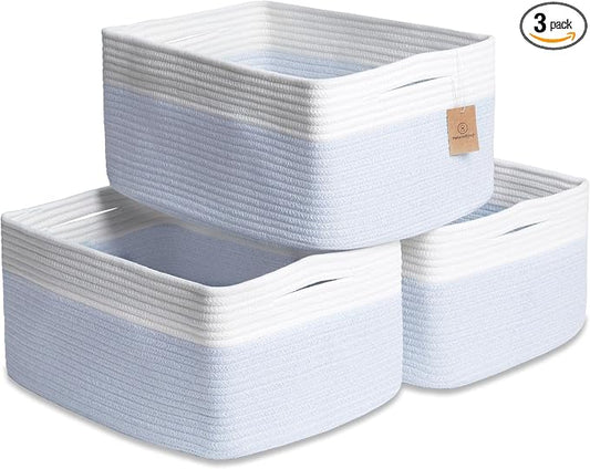 NaturalCozy Storage Baskets 16.8”x13”x7.6” Cotton Rope Woven Baskets for Organizing 3-Pack | Toy Storage Bins | Basket for Shelves, Laundry, Blanket, Clothes, Closet, Kitchen, Bathroom, Gifts