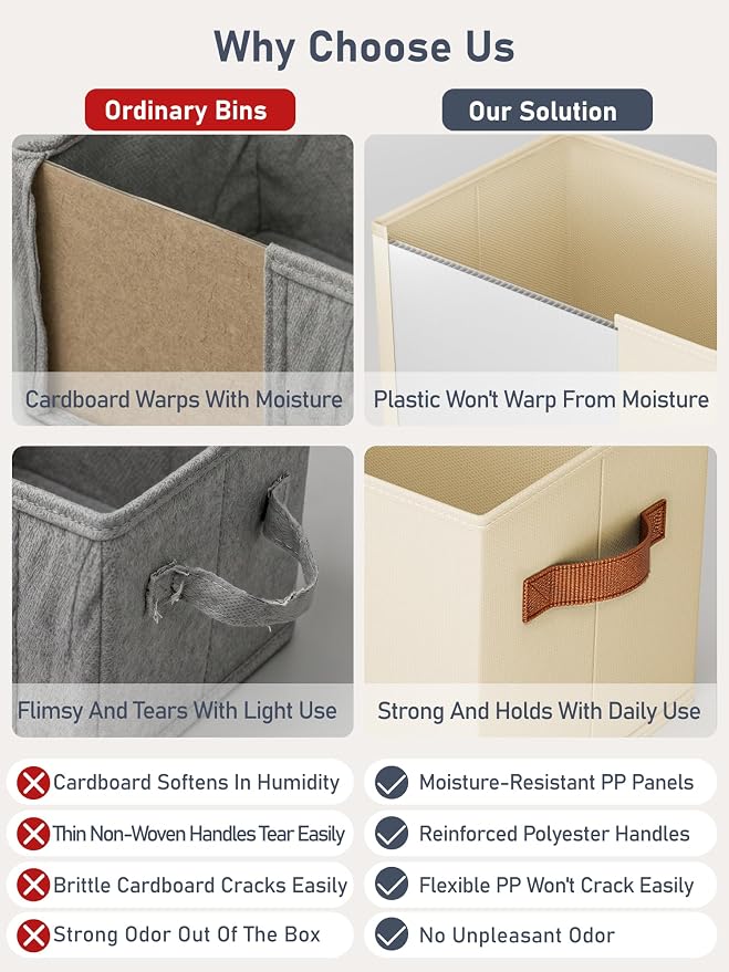 6 Pack Large Closet Storage Baskets Bins for Shelves, Collapsible Fabric Closet Organizers and Storage with Polyester Handles, Decorative Baskets for Organizing Clothes, Towels, Linen Closet 16x12x10"