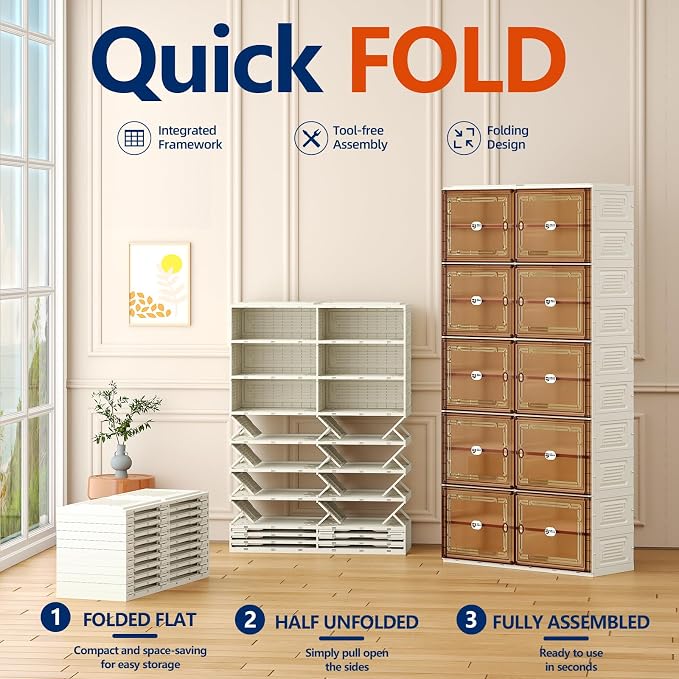 16 Pairs Foldable Shoe Cabinet with Magnetic Clear Doors, Wide Design Shoe Rack for Entryway, Portable Shoe Organizer Meeting Diverse Storage Needs
