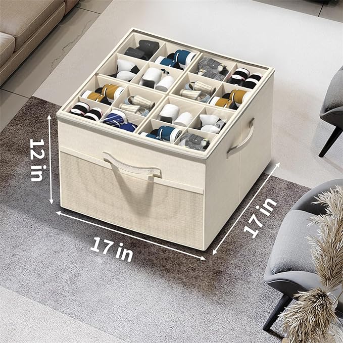 Aokeyee Shoe Organizer for Closet,Foldable Shoe Storage Organizer Box Bin with Adjustable Dividers and Clear Cover, Fits up to 16 Pairs