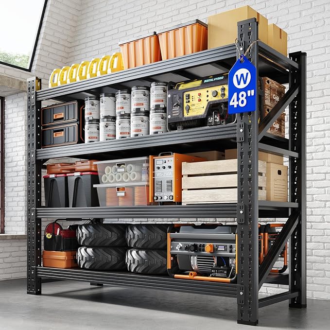 Yizosh 48" W Metal Garage Storage Shelves,Heavy Duty Adjustable Steel Organization Shelving,Utility Rack Shelf,48" W x 24" D x 69" H for Basement,Warehouse,Industrial