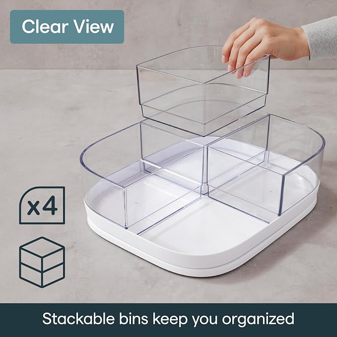 YouCopia MagicTrack Turntable with 4 Bins, Rectangle Lazy Susan Organizer