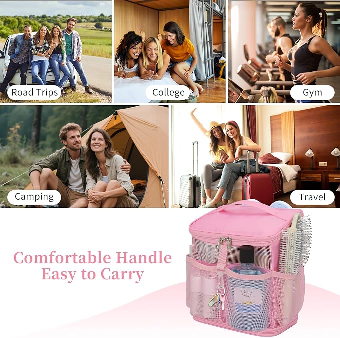 CUBETASTIC Shower Caddy Portable Mesh Shower Tote for Bathroom, Gym, Travel, Camping - Quick Dry Hanging Organizer Toiletry Bag with Handle for College Dorm Room, Men & Women