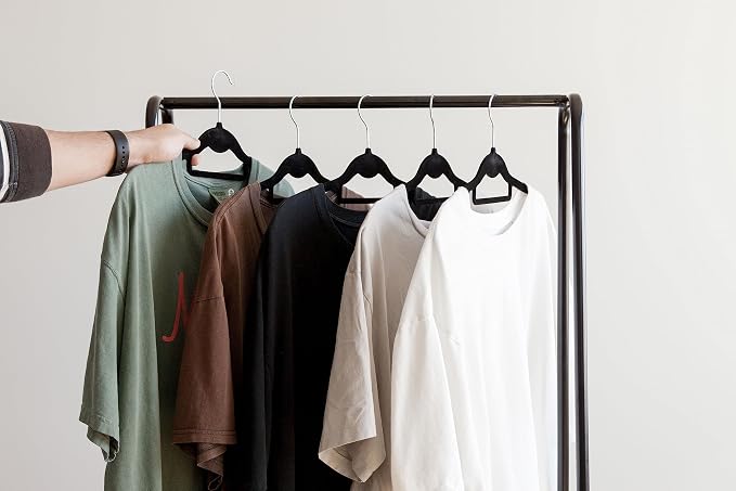 IRIS USA Clothes Rack with Wood Shelf, Garment Storage, Black | Adds storage space for folded clothing, shoes, and accessories with a wood accent surface