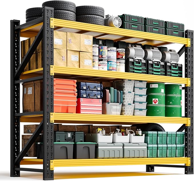 Letaya 3000LBS Heavy Duty Storage Shelves,70" H Metal Garage Shelving Units,4 Tier Large Tall Industrial Shelving,Adjustable Utility Rack Shelf for Warehouse,Basement (Yellow, 48" W x 24" D x 70" H)