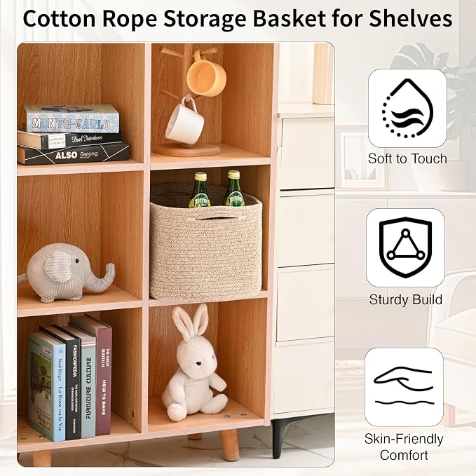 ICERZCZ Woven Cotton Rope Storage Basket for Organizing, Cute Decorative Baskets for Gifts Empty, Organizer Bins for Dog Toy, Baby Laundry, 17“×13”×9.5“, Brown