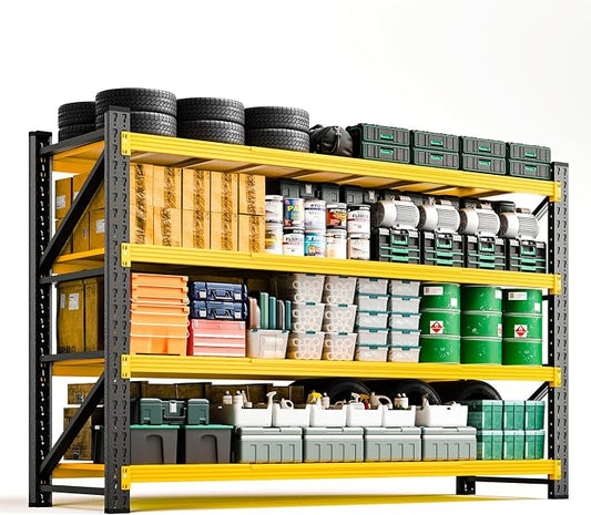Letaya 71.3" W Metal Storage Shelves,5000LBS Heavy Duty Garage Shelving Units, 4 Tier Adjustable Utility Rack Shelf,Large Industrial Shelves,for Shop,Warehouse,Basement (71.3" W x 24" D x 70" H)