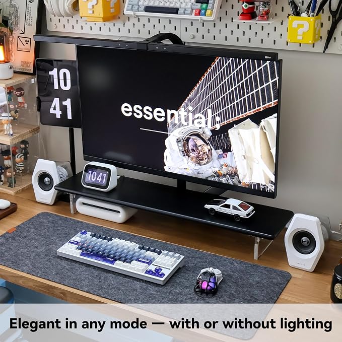 Bamboo Monitor Stand, Desk Shelf with Acrylic Legs and RGB Lights | 31.5-Inch Wide, 3.3-Inch Clearance, Fits Monitor, Laptop, Printer and Speakers for Small Desks