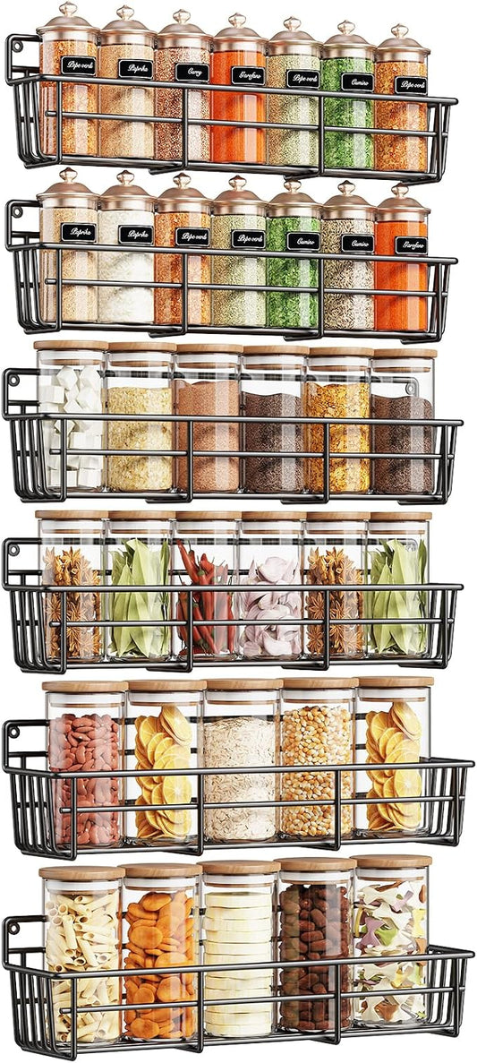 Mystozer Spice Rack wall mounted 6 Pack, Space-Saving Spice Organizer for Spice Jars and Seasonings,Screw or Adhesive Hanging Spice Rack Organizer for Your Kitchen Cabinet,or Pantry Door