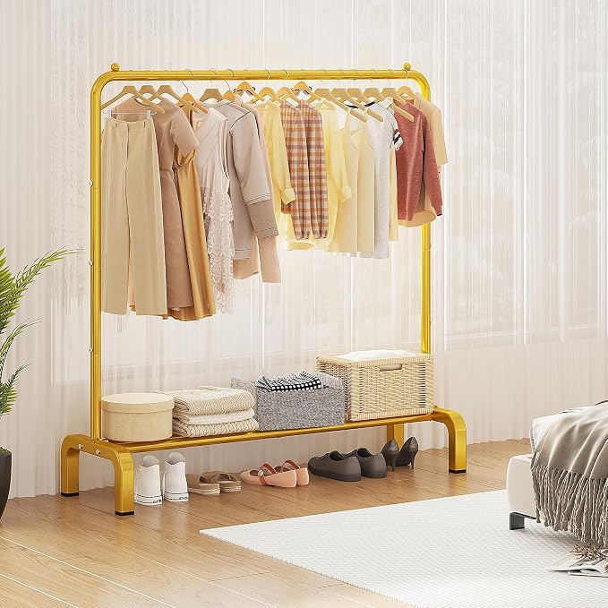 Metal 43.3 Inches Garment Rack with Bottom Shelf Clothing Rack for Hanging Clothes Coats Skirts Shirts Sweaters Gold | Metal 43.3 Inches Garment Rack Clothing Clothes Rack with Bottom Shelf for Hanging Clothes Coats Skirts Shirts Sweaters Gold