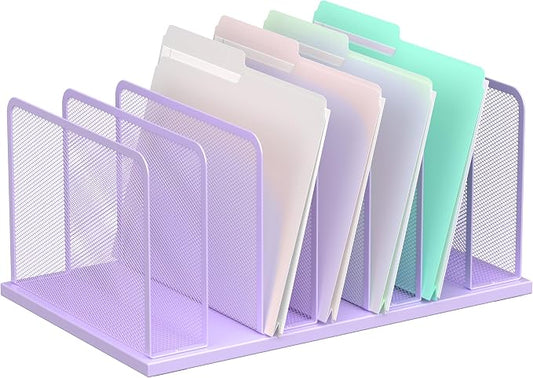 Kuntine.B 7-Section Upright Desk File Organizer Purple 1 Pack | Vertical, Mesh, Metal, Assembly, Stability, Sturdiness, Organization, Standing