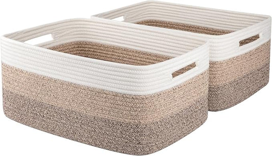 OIASKET Large Storage Basket for Organizing, Woven Rope Basket for Shelves, Closet Organizer Bins for Clothes, Blanket, Toys, Baby Nursery Storage, 17.7" x 13" x 7.87", 2 Packs Gradient Yellow