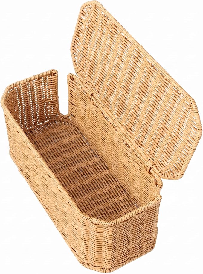 Large Cable Management Box with Lid, Wicker Basket Hides Power Strips, TV Boxes & Routers