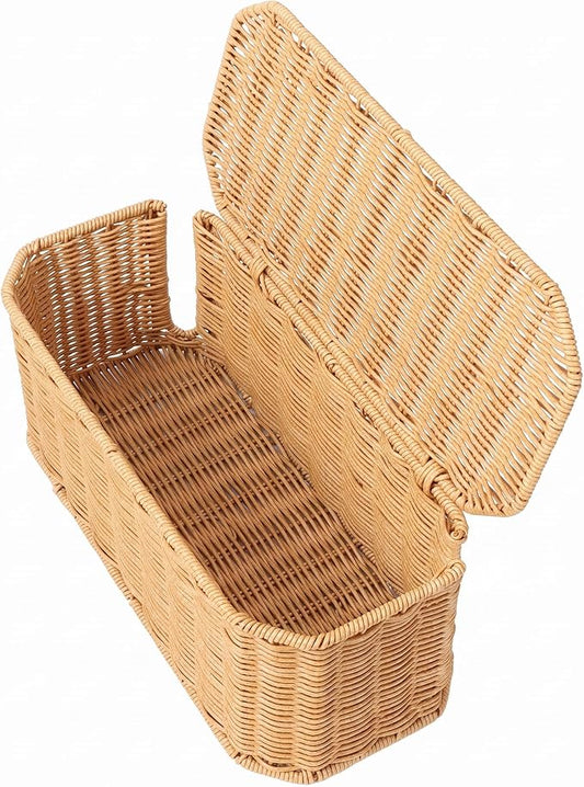 Large Cable Management Box with Lid, Wicker Basket Hides Power Strips, TV Boxes & Routers