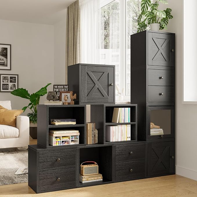 FUSUNBAO Magic DIY Cube Storage Organizer Stackable Cubes for Home Books Clothes Toy-Modular Cubby Storage System-Office Cubical-Bookcase Closet (Black, General Cube)