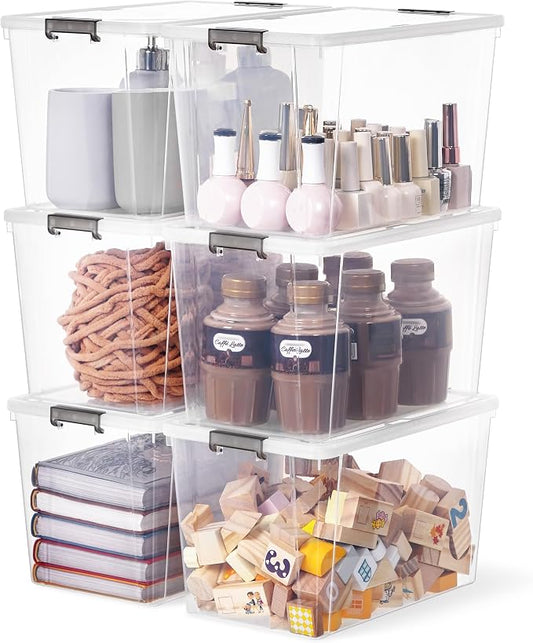 Citylife 6Packs 7.8Qt Plastic Storage Bins with Lids, Clear Organizer | Stackable totes Containers for Craft Supplies, Documents,Garage,Toys,Office and Classroom