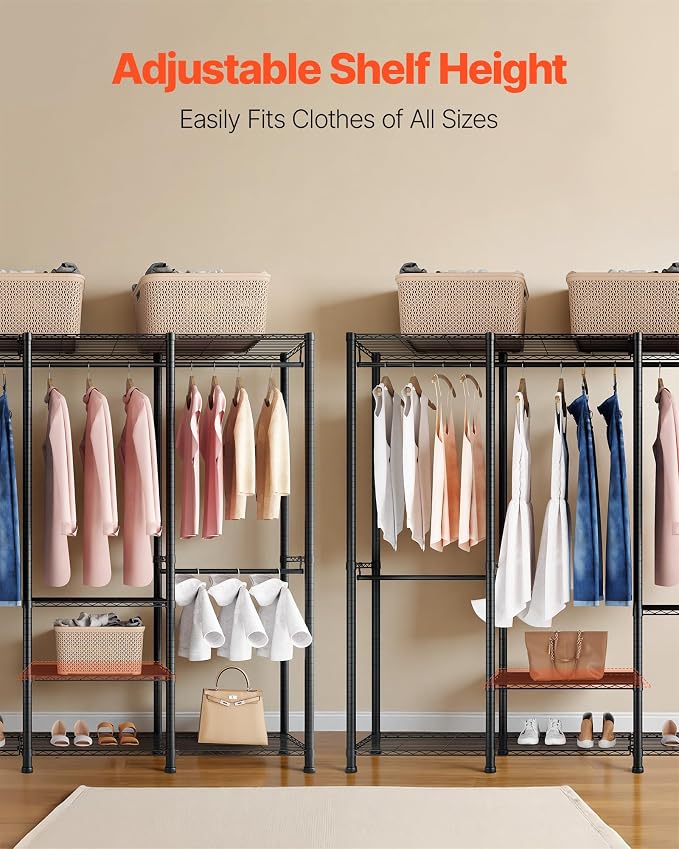 VEVOR Clothing Garment Rack, Heavy Duty Closet Wardrobe, Adjustable Tiers Clothes Racks with Steel Frame, for Bedroom, Clothing Store, Hallway