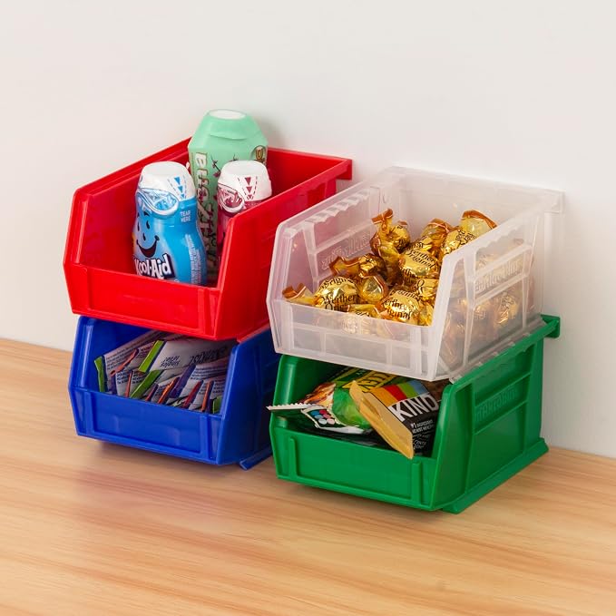 Akro-Mils 30210 AkroBins Plastic Storage Bins, Space-Saving Stackable Bins for Garage, Pantry, Craft Organization, 5" x 4" x 3", Red, (Pack of 24)