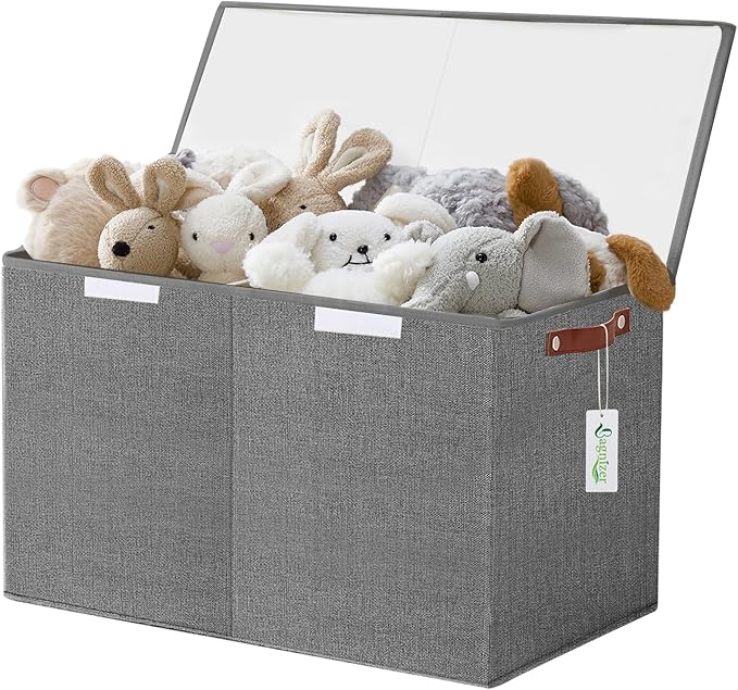 Bagnizer Large Toy Storage Box with Lids, Collapsible Sturdy Baby Storage Organizer Chest Bin Basket for Kids, Boys, Girls, Playroom, Nursery, Bedroom, Closet 25"x13"x16" (Gray)