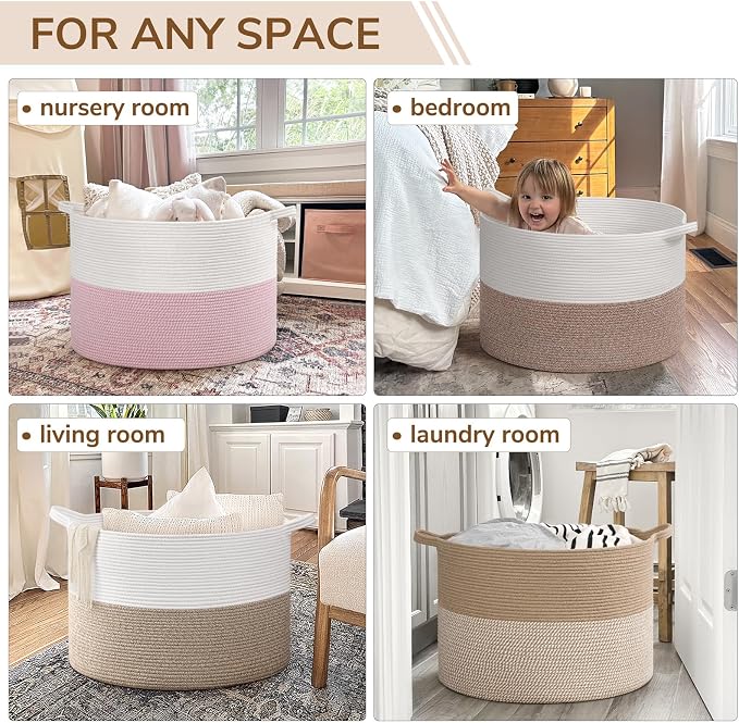 INDRESSME 115L Extra Large Woven Wicker Blanket Basket Living Room | Wicker baskets for organizing laundry, towel toys pillows. For living room bedroom or nursery decor. soft-touch with handles