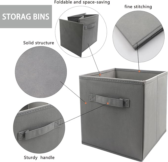 Mini Size 3-Pack Cube Storage Bins 9.0"x7.5"x7.5" Fabirc Foldable Closet Toy Organizer Collapsible Cloth Gray