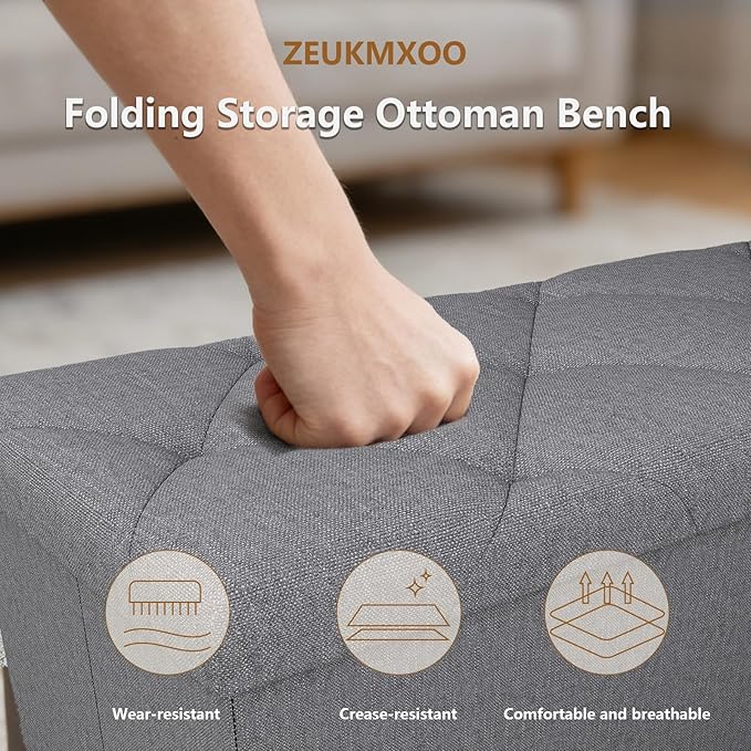 43 Inches Folding Storage Ottoman Bench for Bedroom,660 lb Ottoman with Storage End of Bed Storage Bench,for Bedroom,Living Room,Entryway,Dark Gray（43Wx15Dx15H