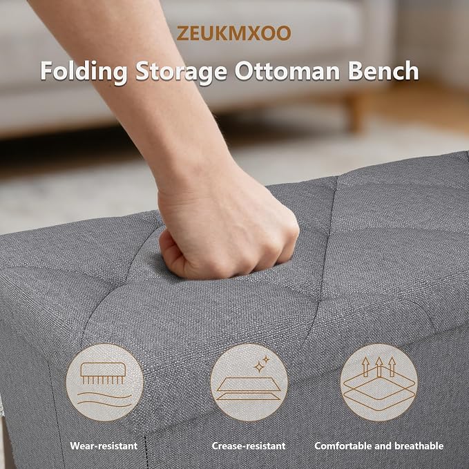 43W Folding Ottoman with Storage Bench,30W Storage Ottoman Bench,15W Inches Ottoman Foot Rest,End of Bed Bench,Support 660LBS Foot Rest Stool for Living Room,Bedroom Dark Gray（43W+30W+15W）