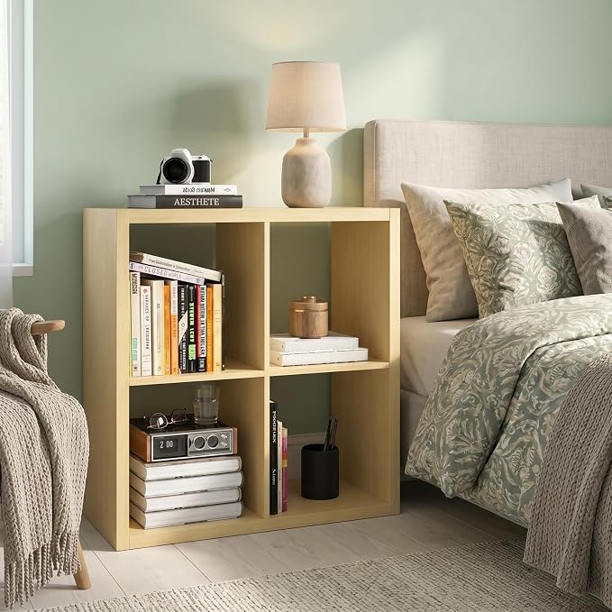 CTESNE【Wooden 4 Cube Storage Organizer Shelf with Anti-Tipping Kits, Horizontal and Vertical Dual-use Standing Open Bookshelf（Oak 13in）
