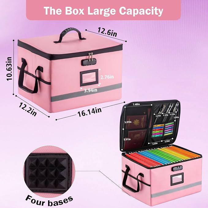EXLIFBAG File Organizer, Fireproof File Box with Lids, Important Document Organizer Box with Lock, Portable File Folder Organizer with Handle
