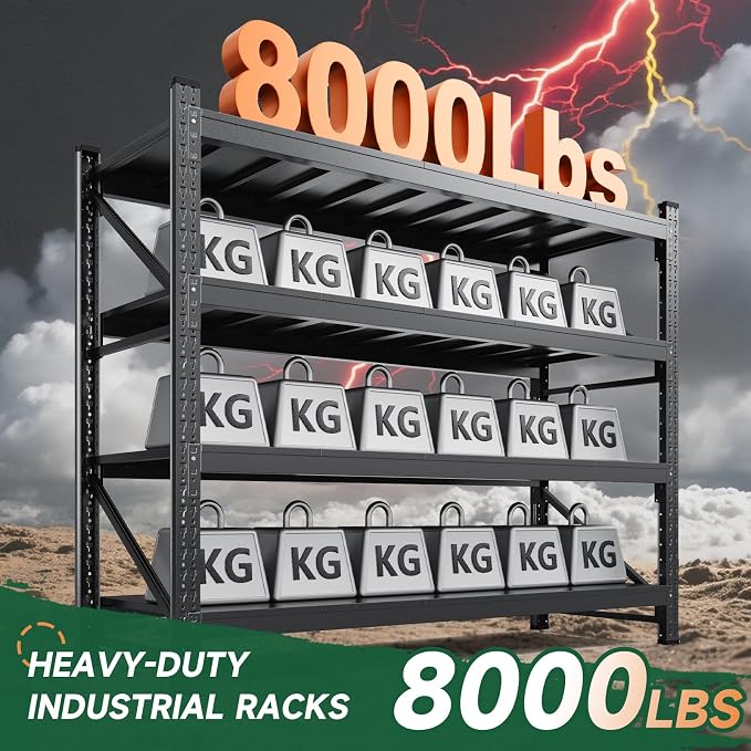Letaya 8000LBS Storage Shelves Heavy Duty,75" W Garage Shelving Units, 4 Tier Adjustable Utility Rack Shelf,Large Metal Industrial Shelves,for Shop,Warehouse,Basement,Black (75" W x 24" D x 70" H)